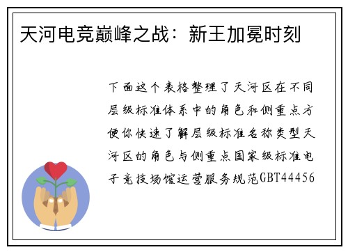 天河电竞巅峰之战：新王加冕时刻